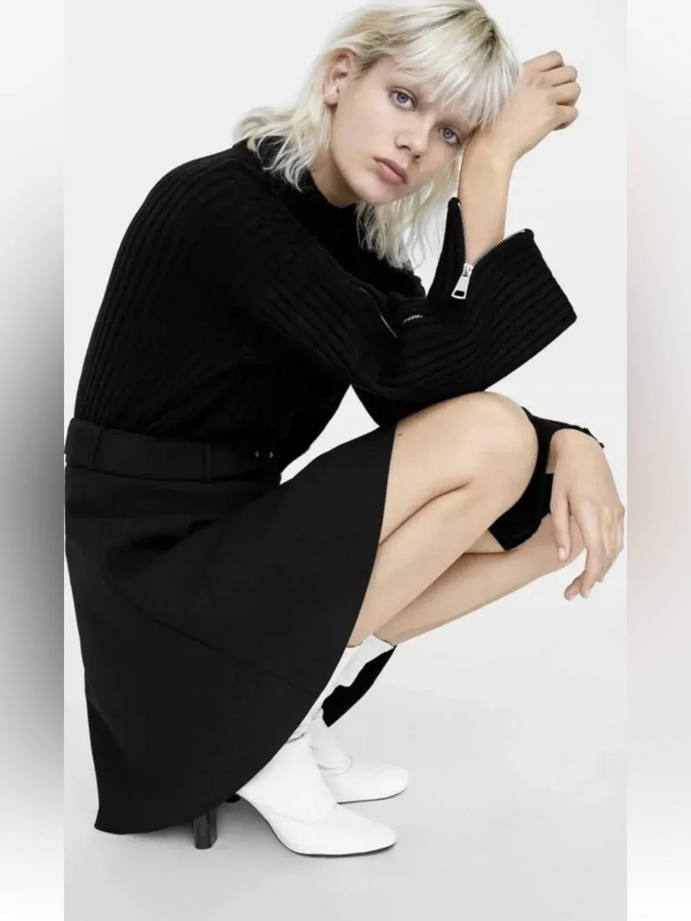Zara Belted A-line Mini Skirt in Black Small